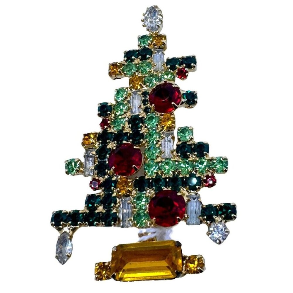Signed Lawrence VRBA Vintage Christmas Tree Pin Brooch Star Holiday Jewelry